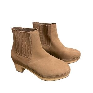 LOFT Leather Clog Chelsea Boots Size 7 Taupe Brown Block Heel Slip On Booties